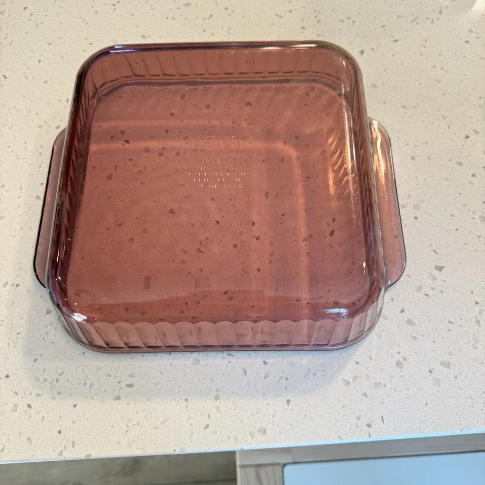 Pyrex Cranberry Pink Glass 2 Qt Square Baking Dish Casserole Pan Vintage USA